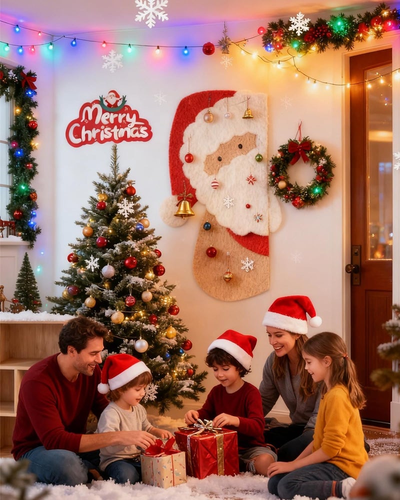 rokeblau 32x16 inches Large Felt Board, Puzzle Christmas Santa Decoration Cork Board, 0.9cm Thick Bulletin Board with Adhesive Nano Tape, Removable Wall Decoration for Home, Living Room, Bedroom, Door - Red - Image 2